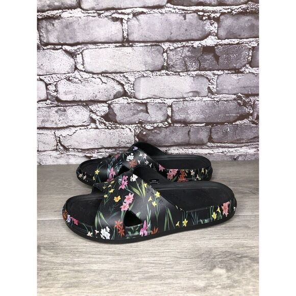 Cole Haan Grand Os. 25390 Black Rubber Floral Print Sandals Women Sz 7B US/38EU - Picture 6 of 16